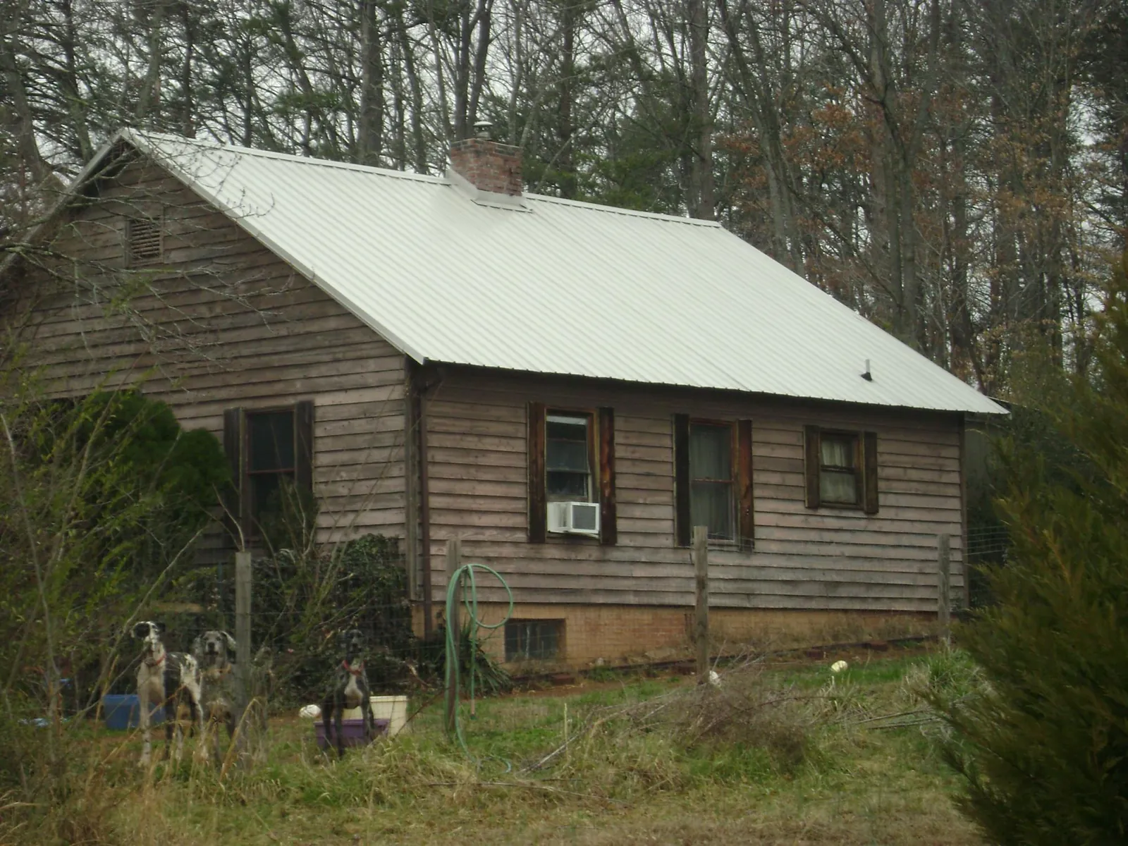 White metal roof on an old wood sided farmhouse, from a Metal Roof Installation job in Elmwood